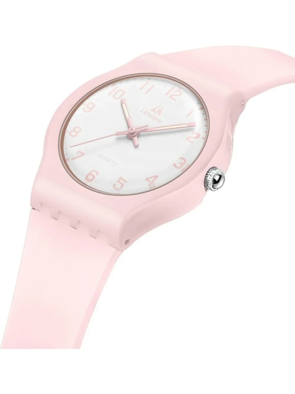 Ln Lenqin Women's Pink White Analog Quartz Leather Strap Waterproof Wrist Watch